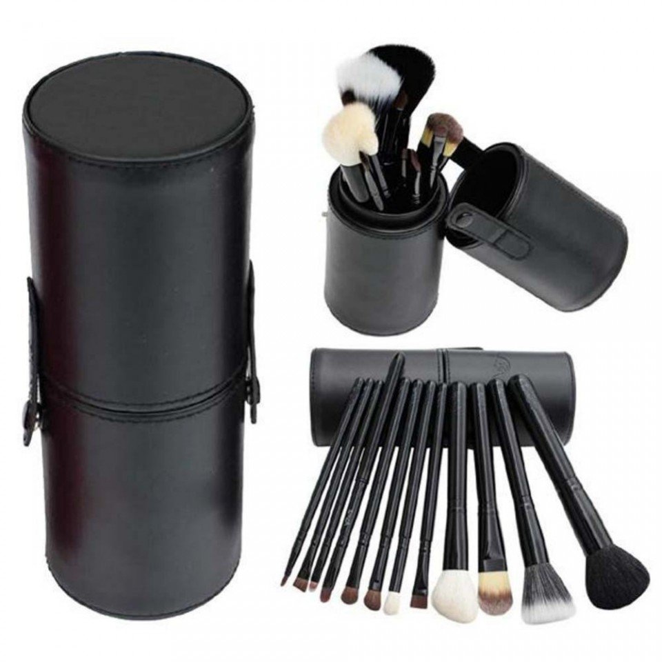 Set pensule makeup, Lila Rossa, in tub negru, 12 buc