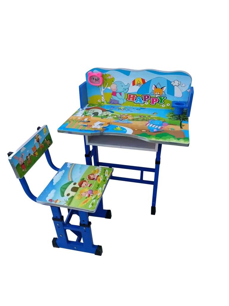 Birou mare cu scaun pentru copii, reglabile, cadru metalic si lemn, Albastrau