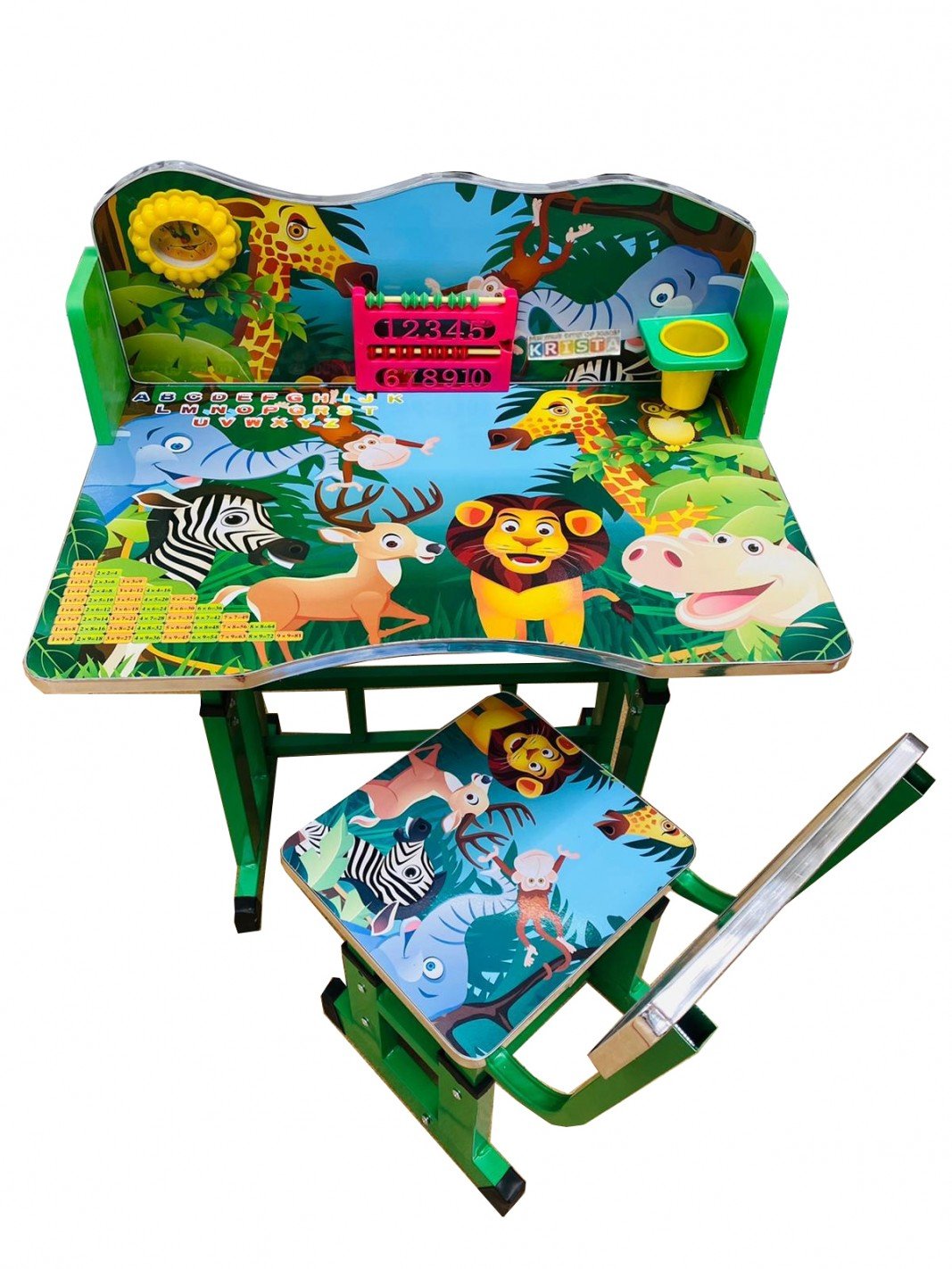 Birou cu scaun pentru copii, reglabile, cadru metalic si lemn, verde, Jungla B6
