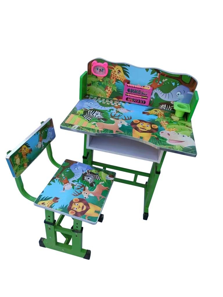 Birou cu scaun pentru copii, reglabile, cadru metalic si lemn, verde, Jungla B6