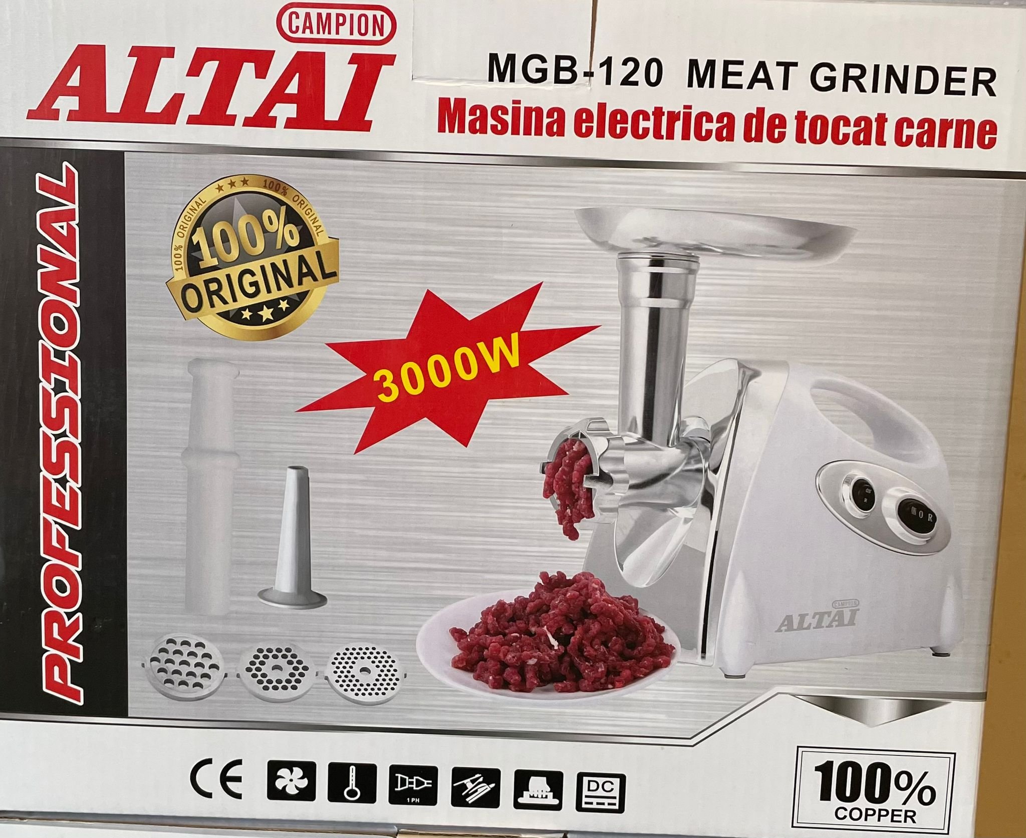 Masina electrica de tocat carne 3000W alba MGB ALTAI