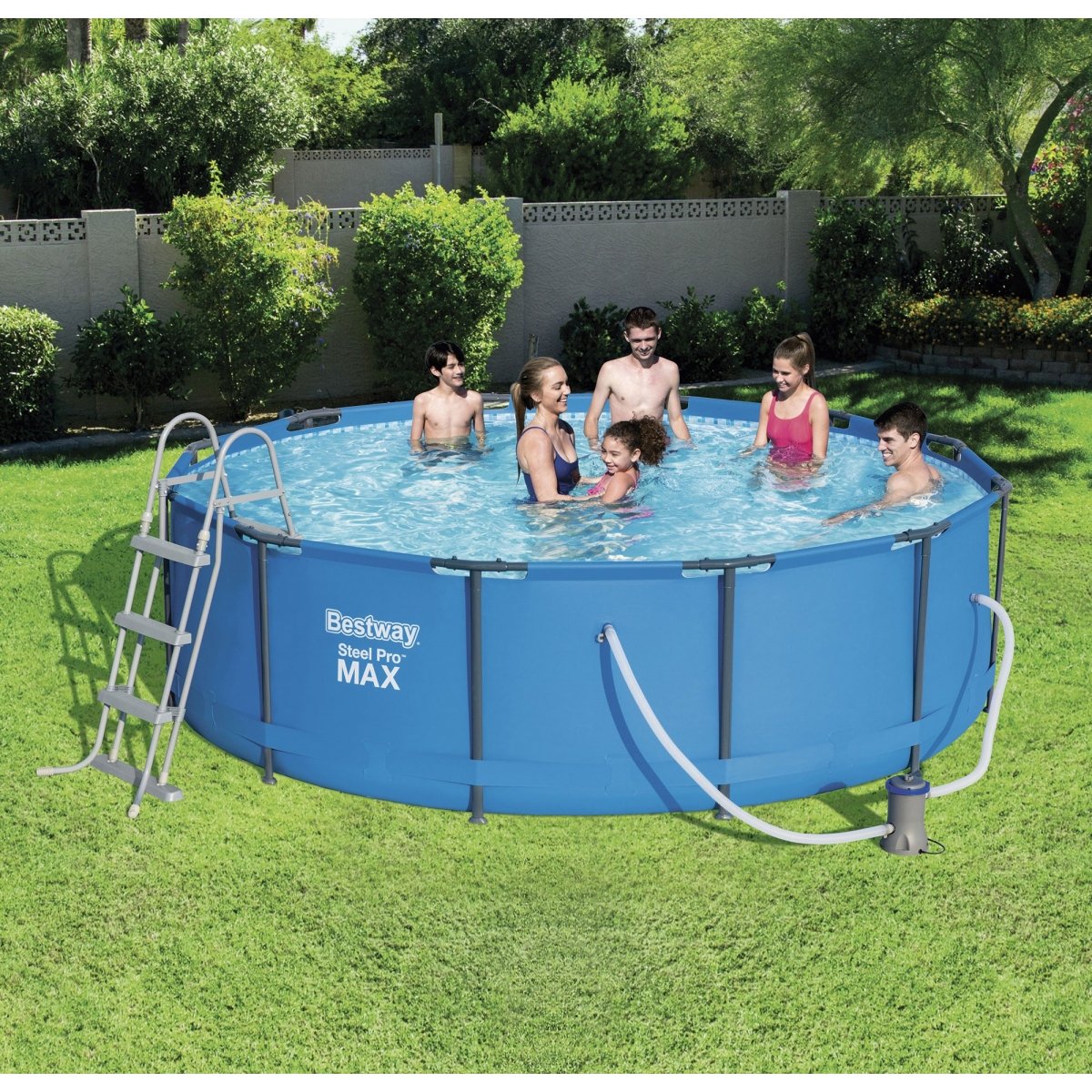 Piscina cu cadru metalic Bestway Pro Max, rotunda, cu pompa de filtrare + scara, 366 x 100 cm