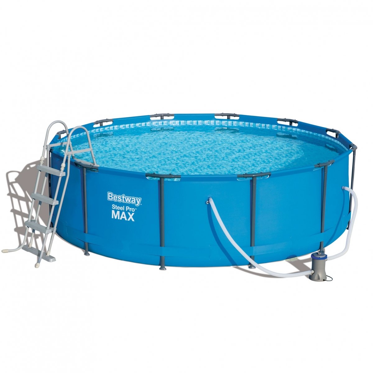 Piscina cu cadru metalic Bestway Pro Max, rotunda, cu pompa de filtrare + scara, 366 x 100 cm