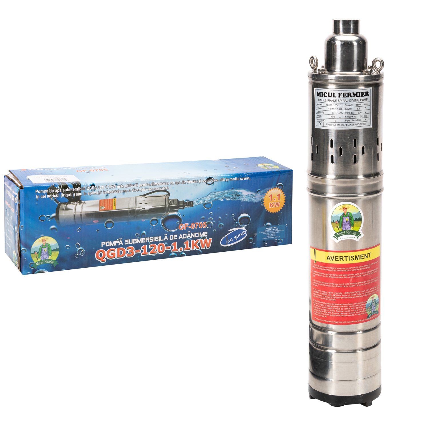 Pompa apa submersibila 1,1kw 120m (tun) MF (Bobinaj Cupru)
