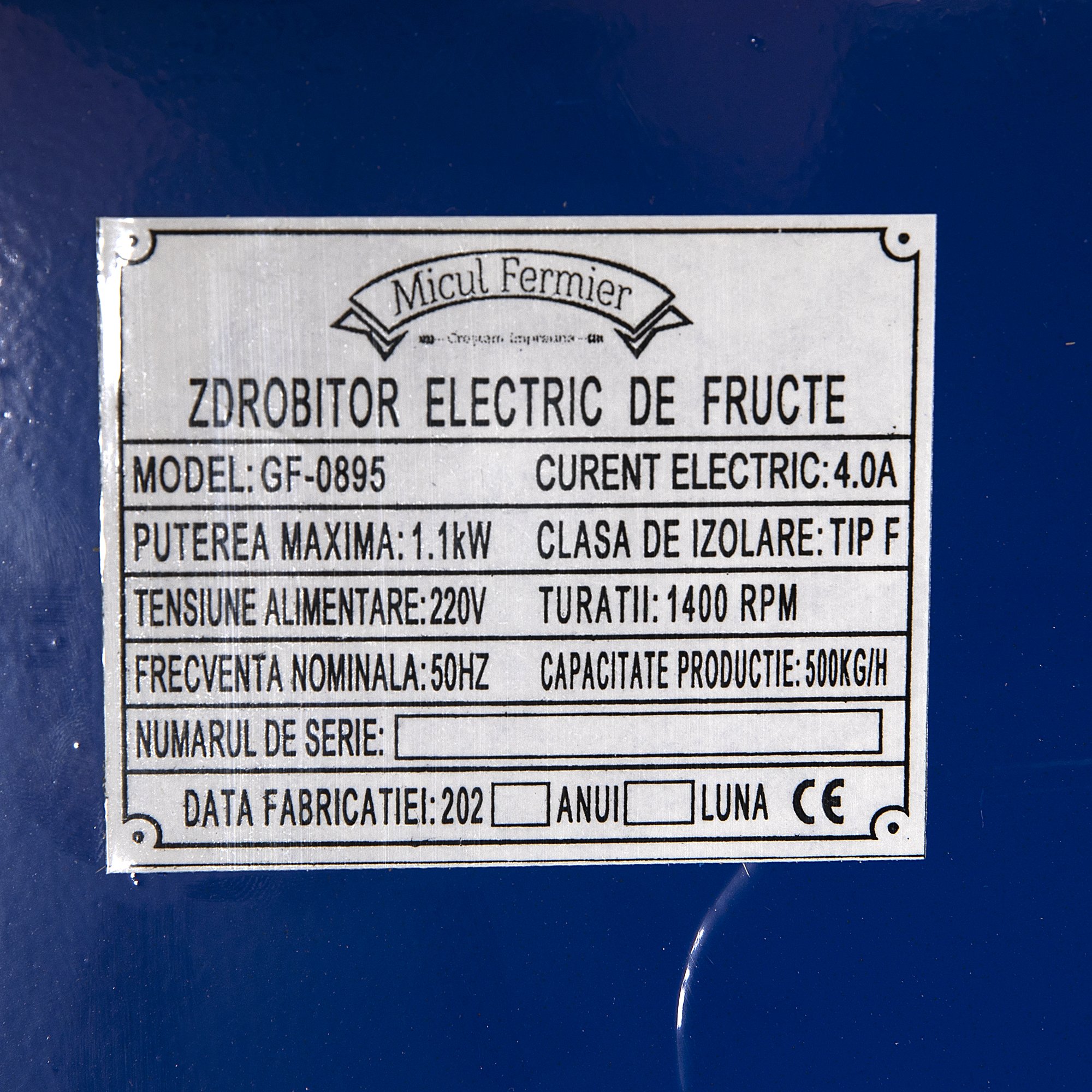 Zdrobitor electric de fructe Micul Fermier, 1100 W, 500 kg/h, 30 Litri