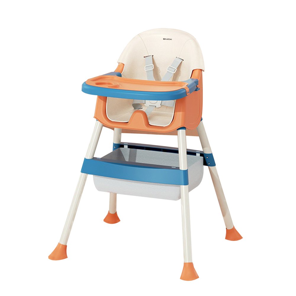 Scaun de masa Karemi, pentru bebe, multifunctional, cu tavita si compartiment depozitare, orange