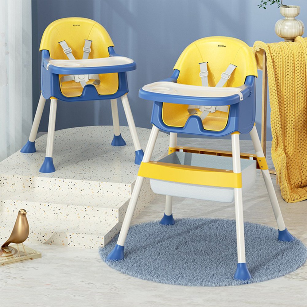 Scaun de masa Karemi, pentru bebe, multifunctional, cu tavita si compartiment depozitare, galben