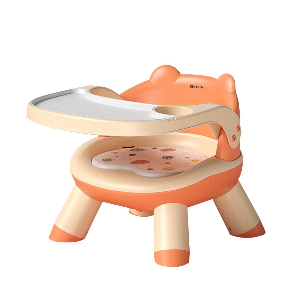 Scaun de masa Karemi, pentru bebe, multifunctional, cu tavita, din PVC, orange