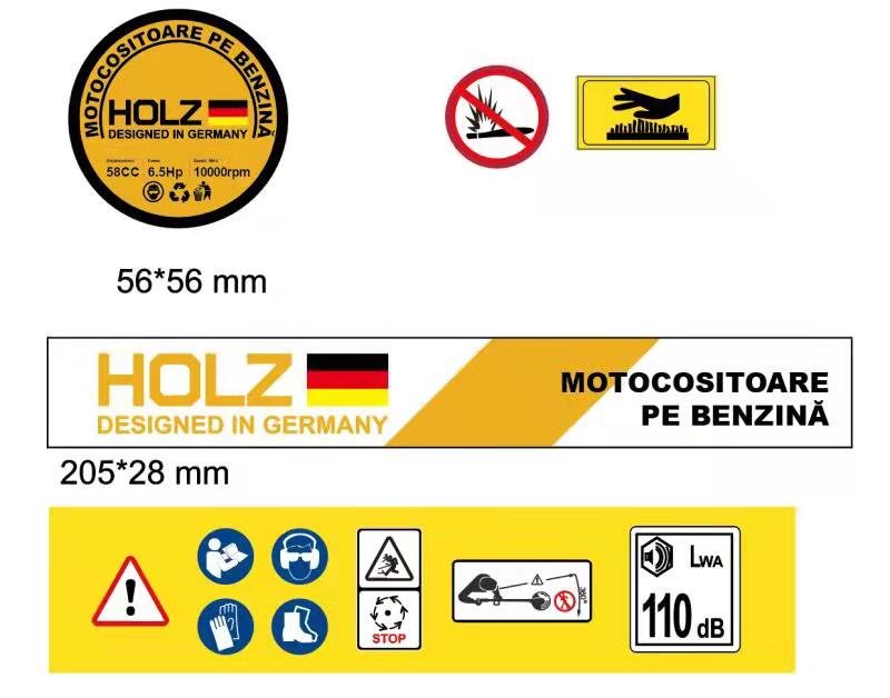 Motocoasa pe benzina Holz Germany 6,5 Cp, 10000 RPM, accesorii incluse
