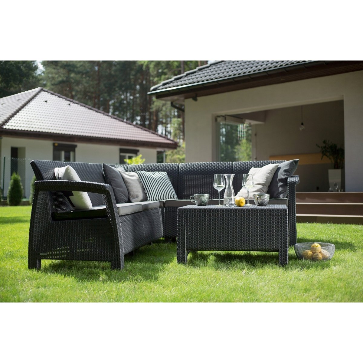 Set de gradina cu coltar - Corfu II Relax Grafit/ Gri-rece